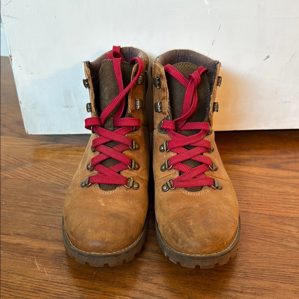 Brown Hiking Boots with Red Laces